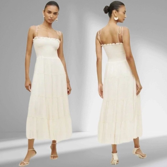 Reformation nera ivory white strapless tiered smocked midi dress 20707 - Picture 1 of 12